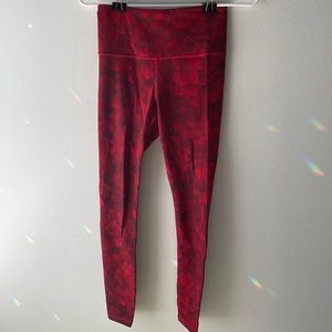 red patterned athleta leggings